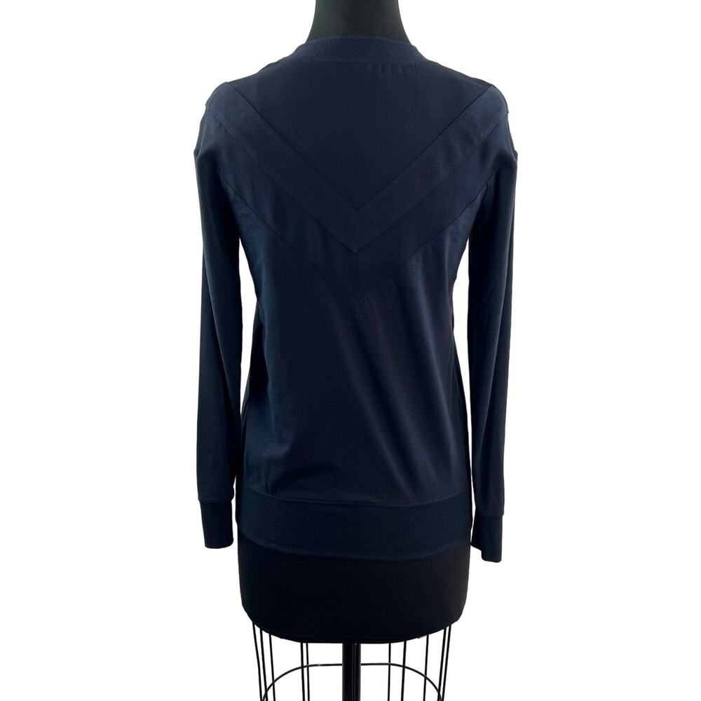 THEORY Damiel Black Top Cotton Stretch Chevron Raglan Sleeve Crew Neck S Small